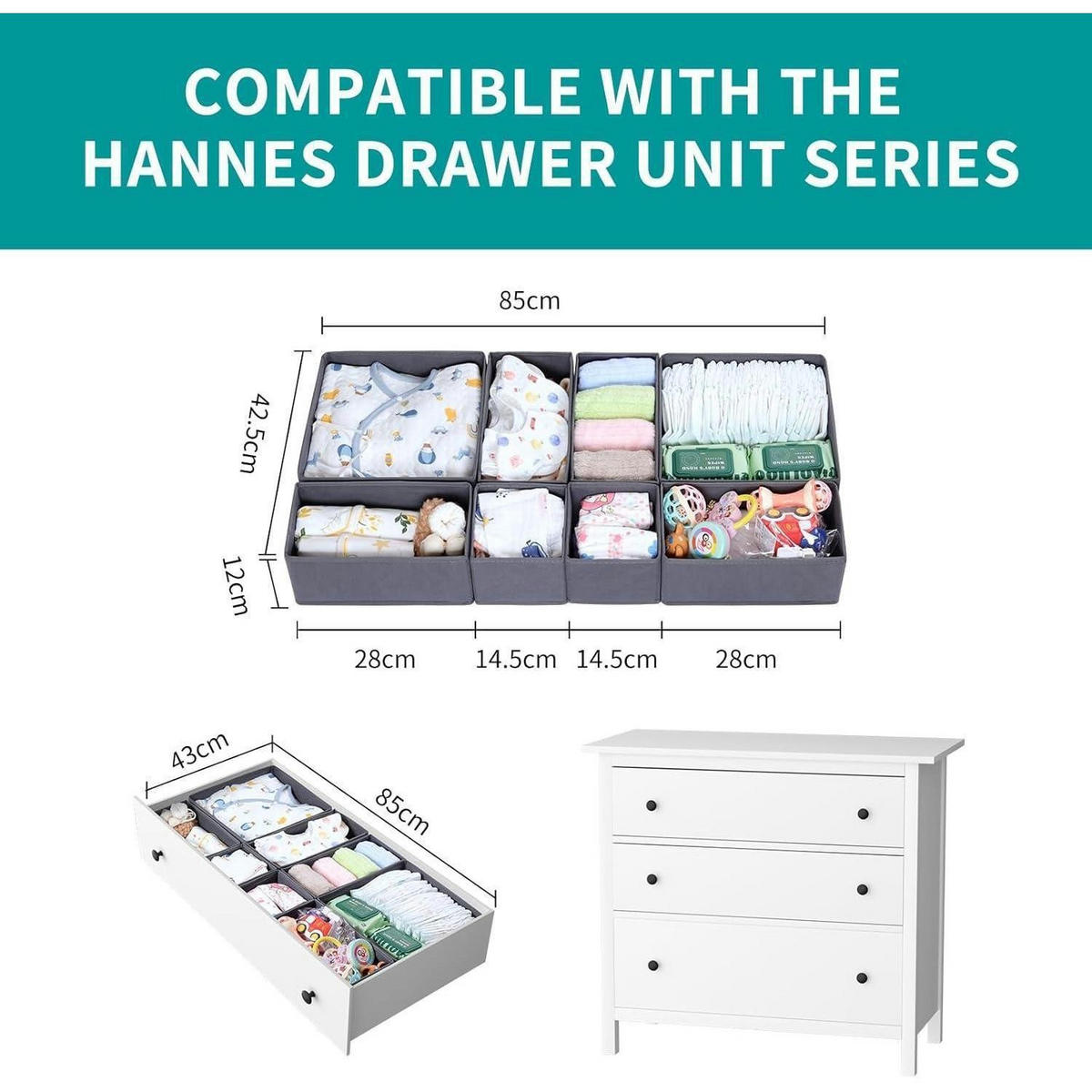 KLEIDERSCHRANK Organizer 8-teiliges Set Grau - Grau, Textil (28/12/42cm)