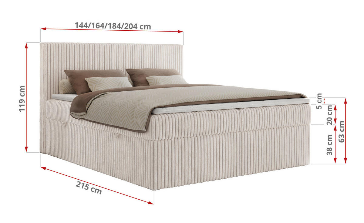 BOXBETT TILIANO 180/200 - Beige Cord - H3 - Beige, Textil (180/200cm)