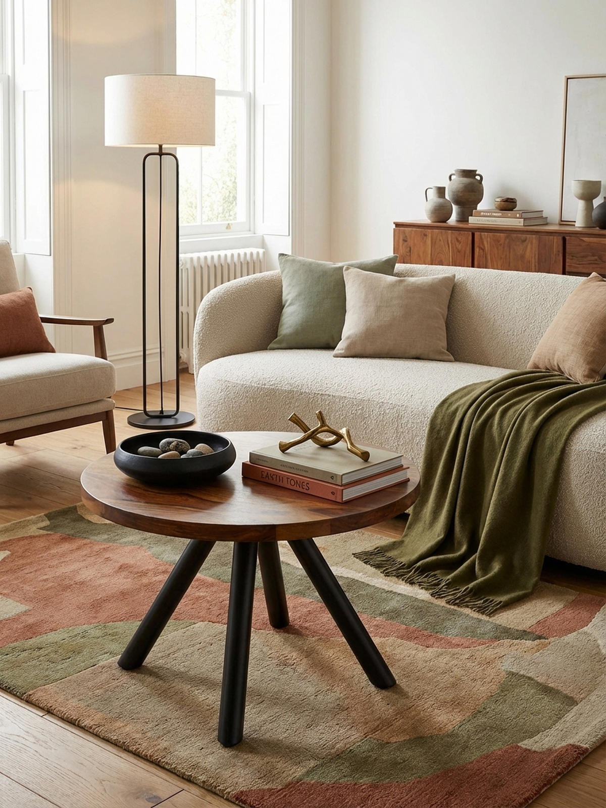 COUCHTISCH rund aus Massivholz und Metall, Handgefertigt - Schwarz/Braun, Holz/Metall (60/60/35cm) - KADIMA DESIGN