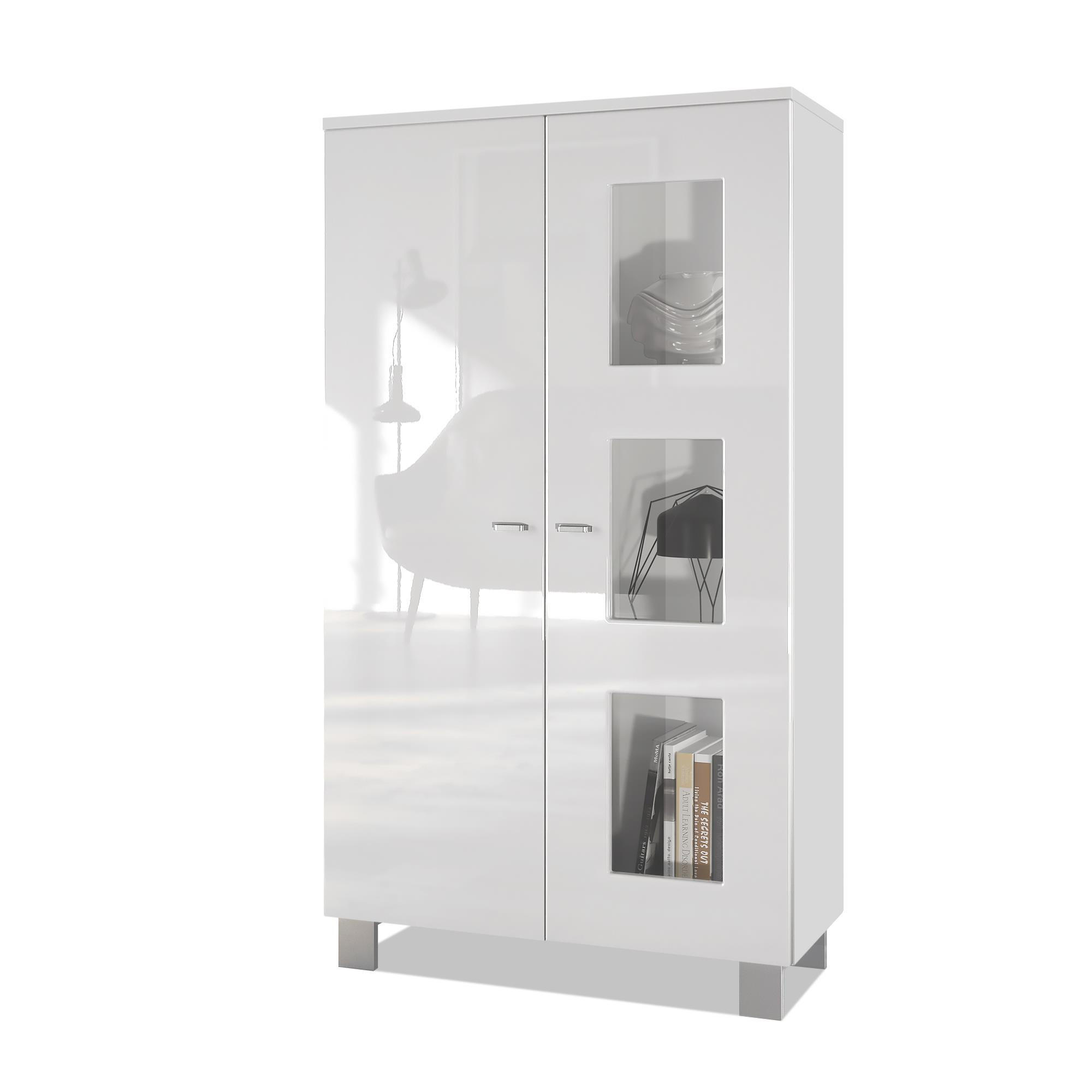 VITRINE Denjo Tür in Weiß Hochglanz - Weiß Hochglanz, Holzwerkstoff (71/129/35cm) - Vladon