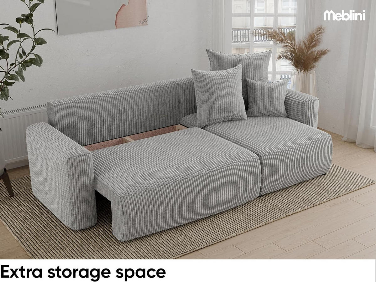 ECKSOFA DAVE L - Hellgrau/Schwarz, Holzwerkstoff (238/87cm) - Meblini