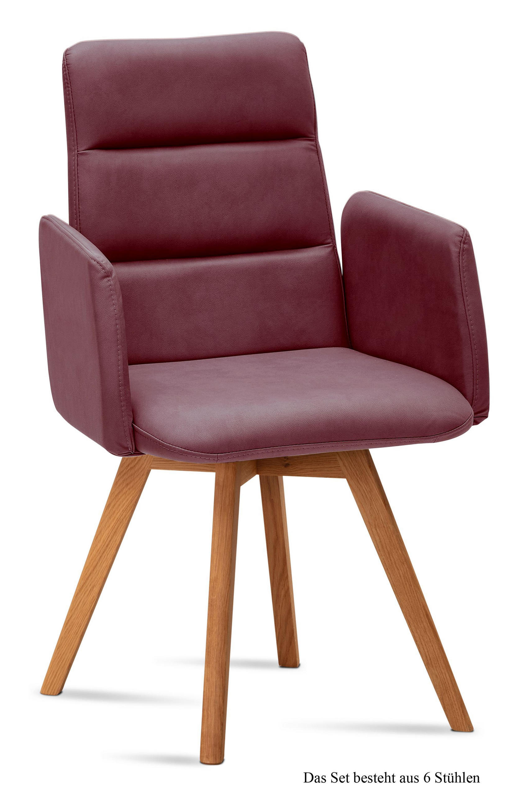 ARMLEHNSTUHL (6er-Set) Dobka 52x92x60 Eiche geölt/Marsala - Eichefarben/Brombeere, Kunststoff (60/92/52cm) - 58aufmkessel