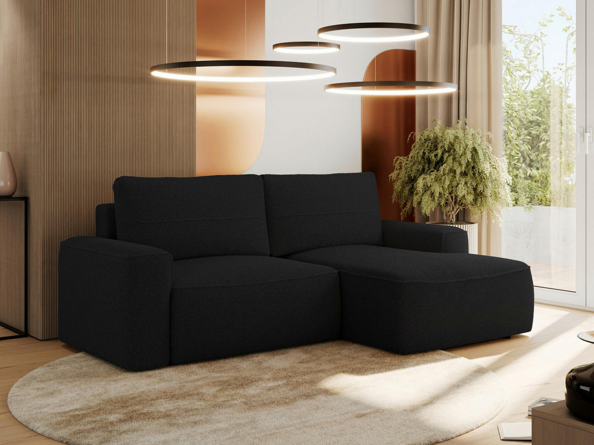 ECKSOFA BELLUNO L Schwarz Boucle - Rechts - Schwarz, Textil (233/144cm) - MKS