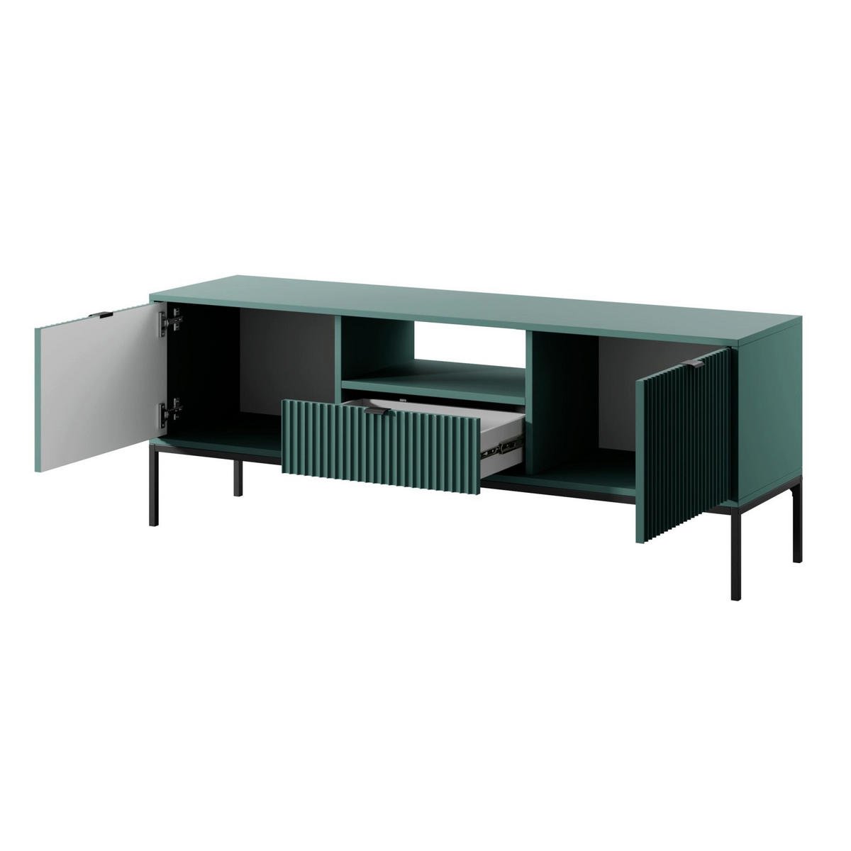 TV stolík Vellore Zelený 154/56/39 cm - čierna/zelená, kov/kompozitné drevo (154/56/39cm) - Selsey