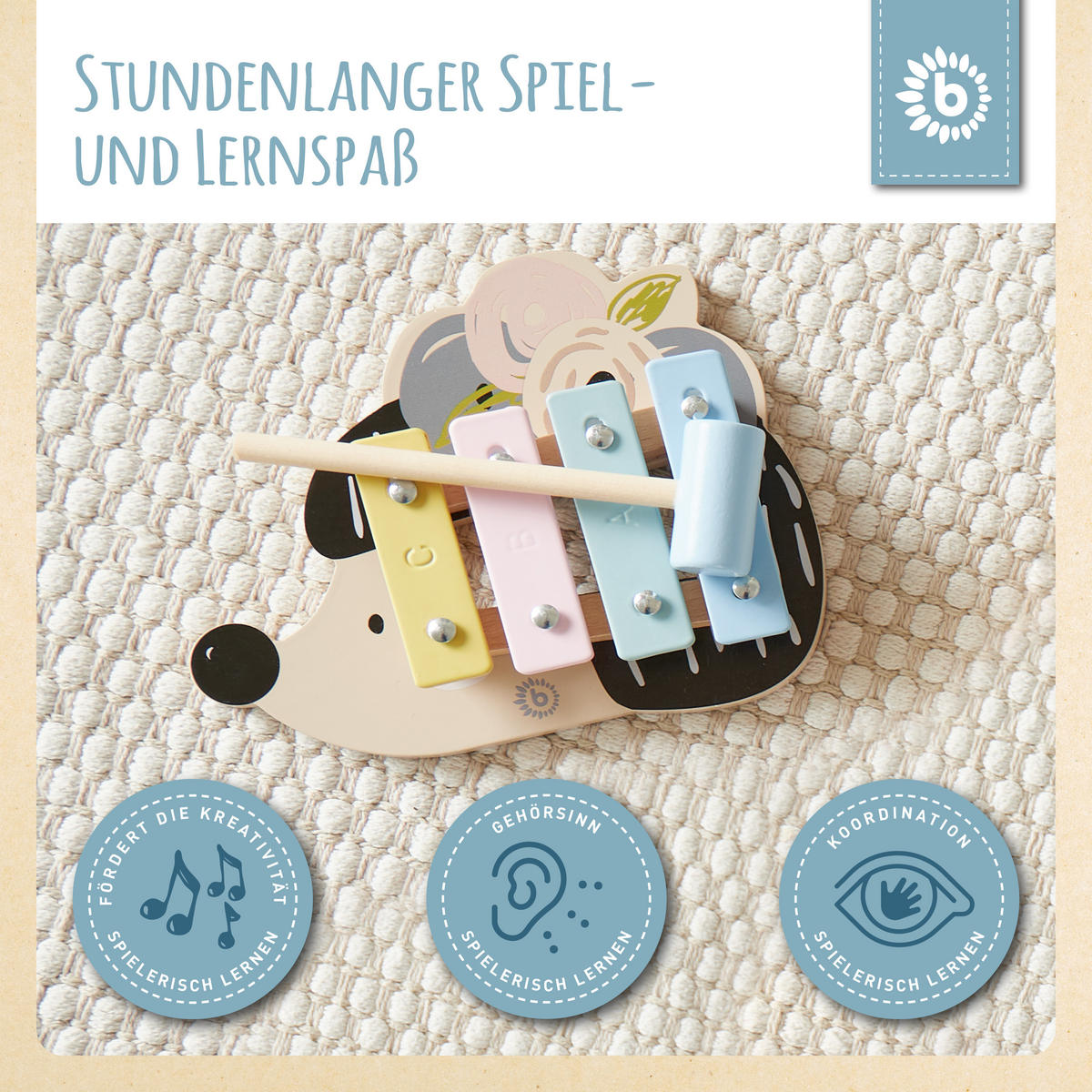 XYLOPHON Igel - ab 12 Monate - Multicolor, Holz (17/3/17.4cm) - Bieco Spielwaren