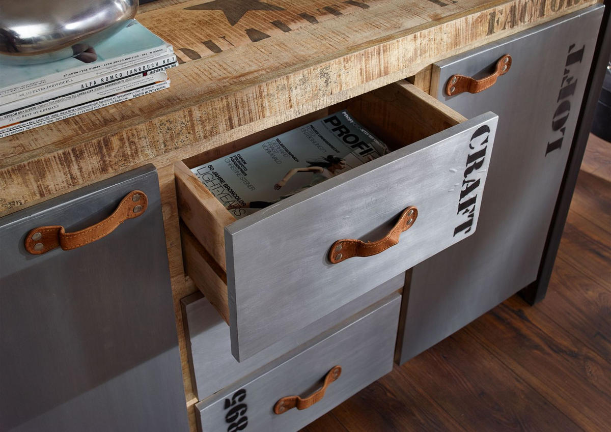 SIDEBOARD Mango 145x40x85 natur bedruckt FACTORY #132 - Braun, Holz (145/85/40cm) - Massivmoebel24
