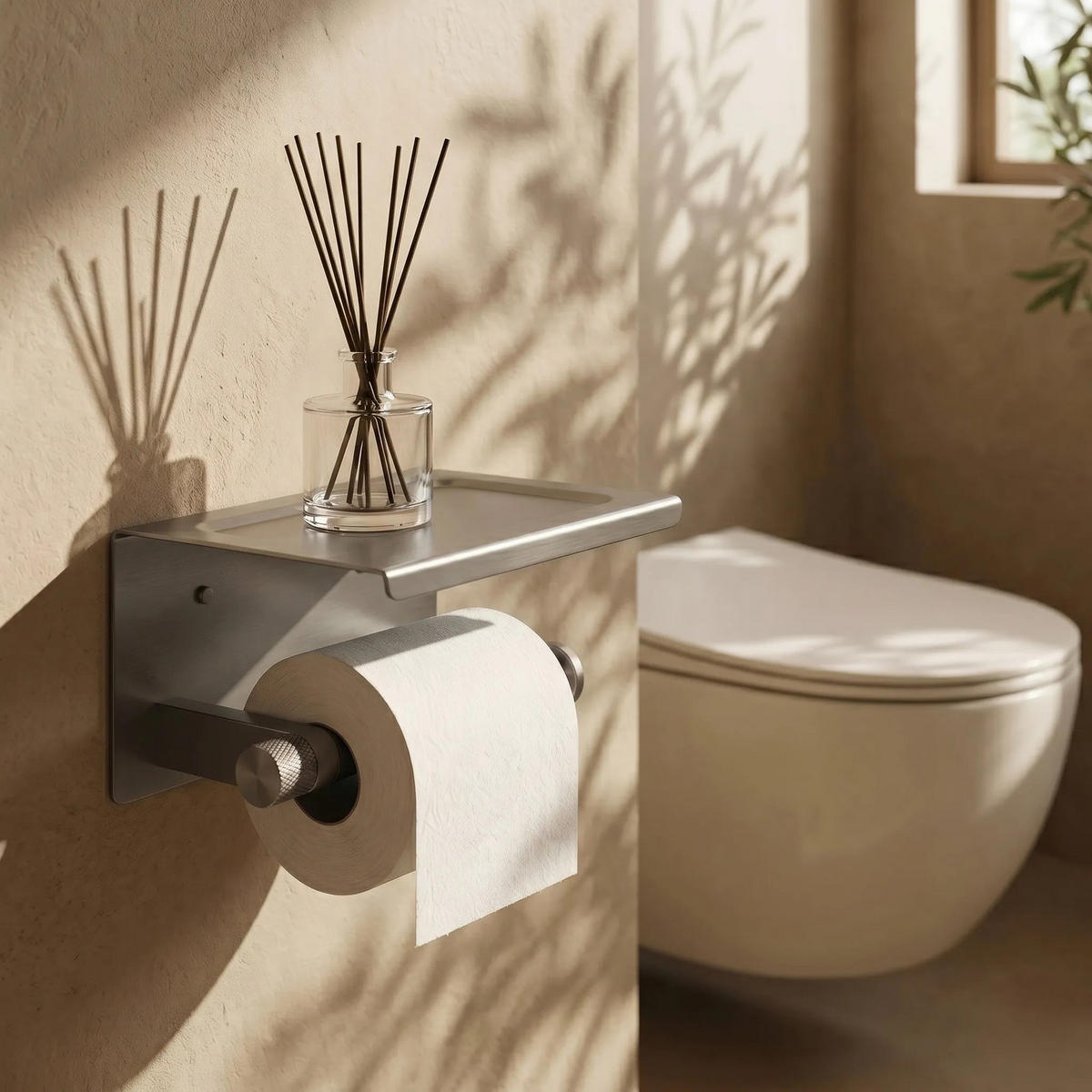 TOILETTENPAPIERHALTER Rea Mit Ablage 39105a Ori Titan - Titanfarben, Metall (18.7/8/11.8cm) - REA
