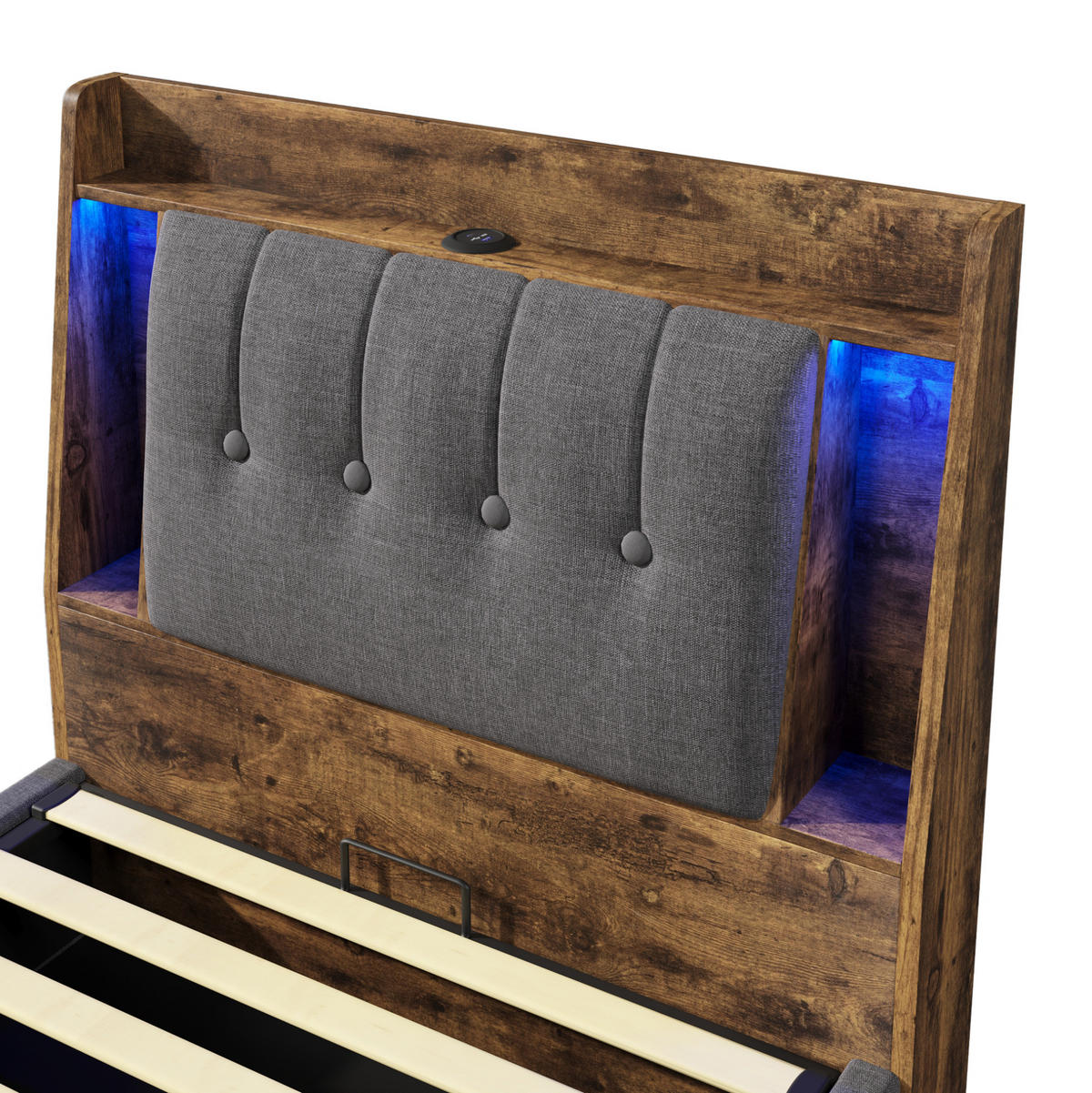 POLSTERBETT 90/200 cm mit LED-Beleuchtung, Bettkasten und USB-/Typ-C-Anschluss - Grau, Textil (90/200cm) - BEAOK