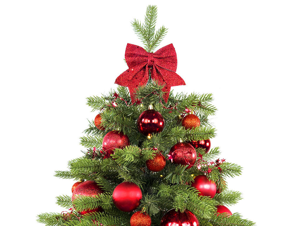 WEIHNACHTSBAUM künstlicher 60 cm mit LED-Beleuchtung, GOLDWEIHNACHTEN II, mit 34 Weihnachtsbaumschmuck, Pflanztopf mit Jutesack - Rot/Grün, Kunststoff/Stein (40/60cm) - LAALU