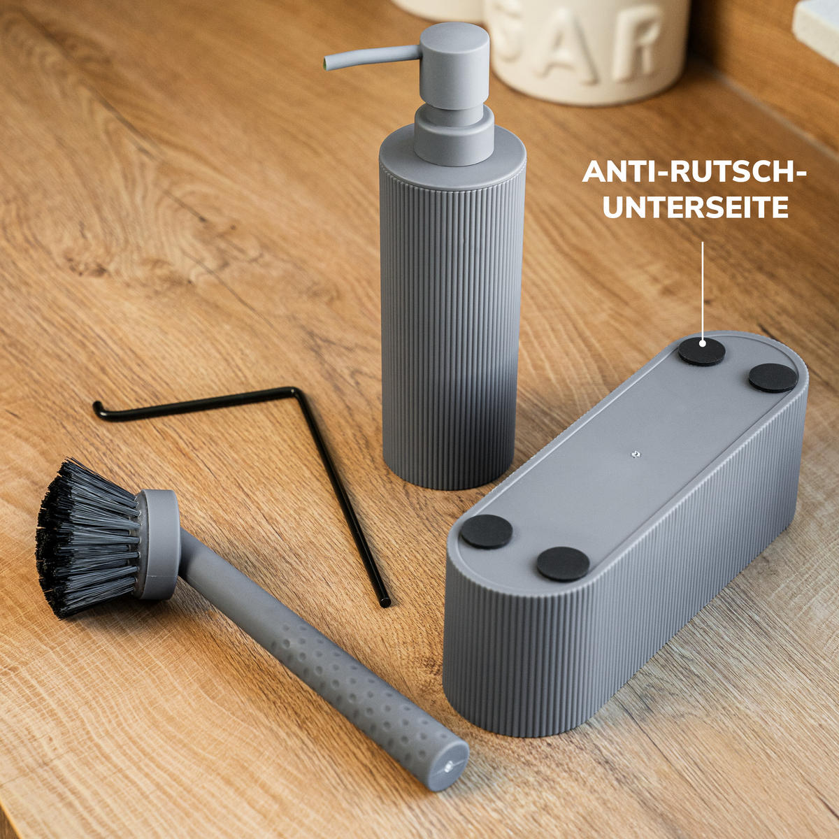 SPÜLBECKEN-SET, grau, Kunststoff - Grau, Kunststoff (22.5/21/6.5cm) - eluno