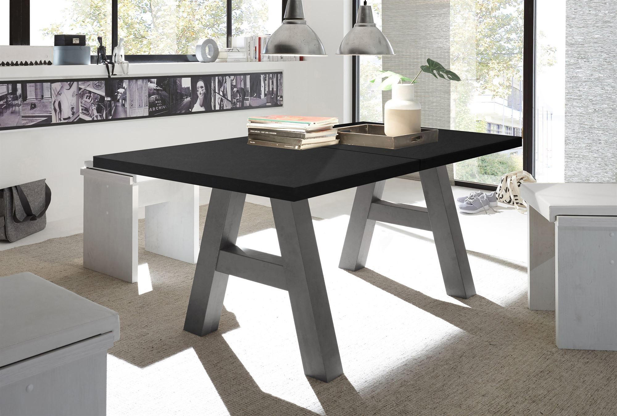 ESSTISCH ausziehbar Elia 3 140 x 90 x 75 Esszimmertisch Graphit/Schwarzstahl - Schwarz, Holz (140/90/75cm) - 58aufmkessel