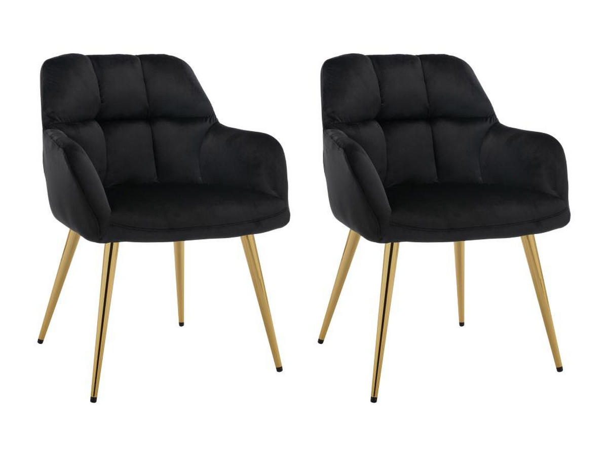 STUHL mit Armlehnen 2er-Set - Samt & goldfarbenes Metall - Schwarz - PEGA - Schwarz, Textil (62/78/58.5cm) - Pascal Morabito
