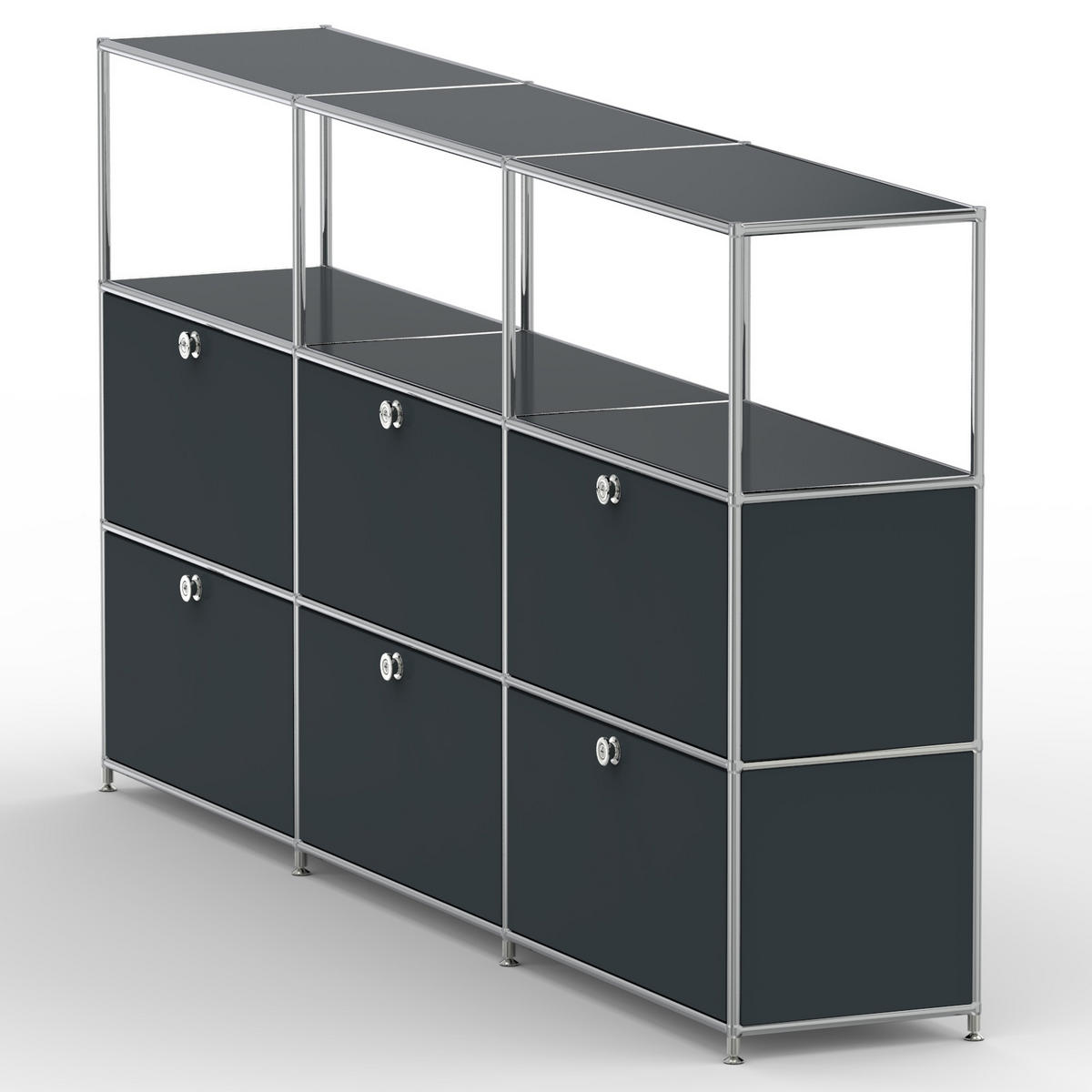 HOCHSCHRANK, 3 offene Fächer, 6 Klappen, Breite 227 cm, Anthrazit - Chromfarben/Silberfarben, Metall (40/118/227.2cm) - Versee