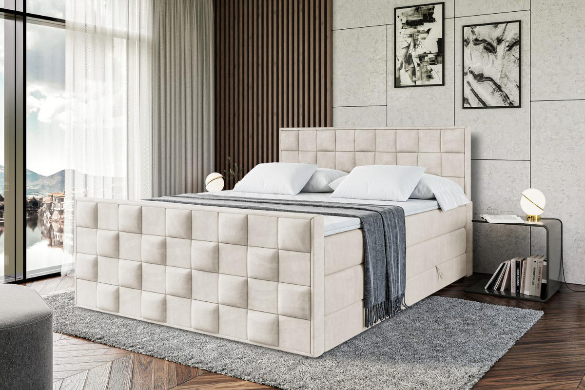 BOXSPRINGBETT ZAFIRA KING - 120 x 200 - H3/H4 - Ecru - Ecru, Holzwerkstoff (120/200cm) - ALTDECOR