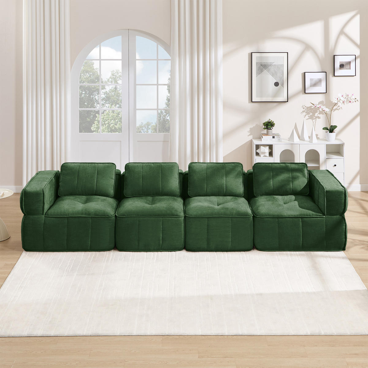 4-SITZER-SOFA DE-34428 mit stützenloses Design Grün - Grün, Textil (93/67/344cm) - ComfortXL