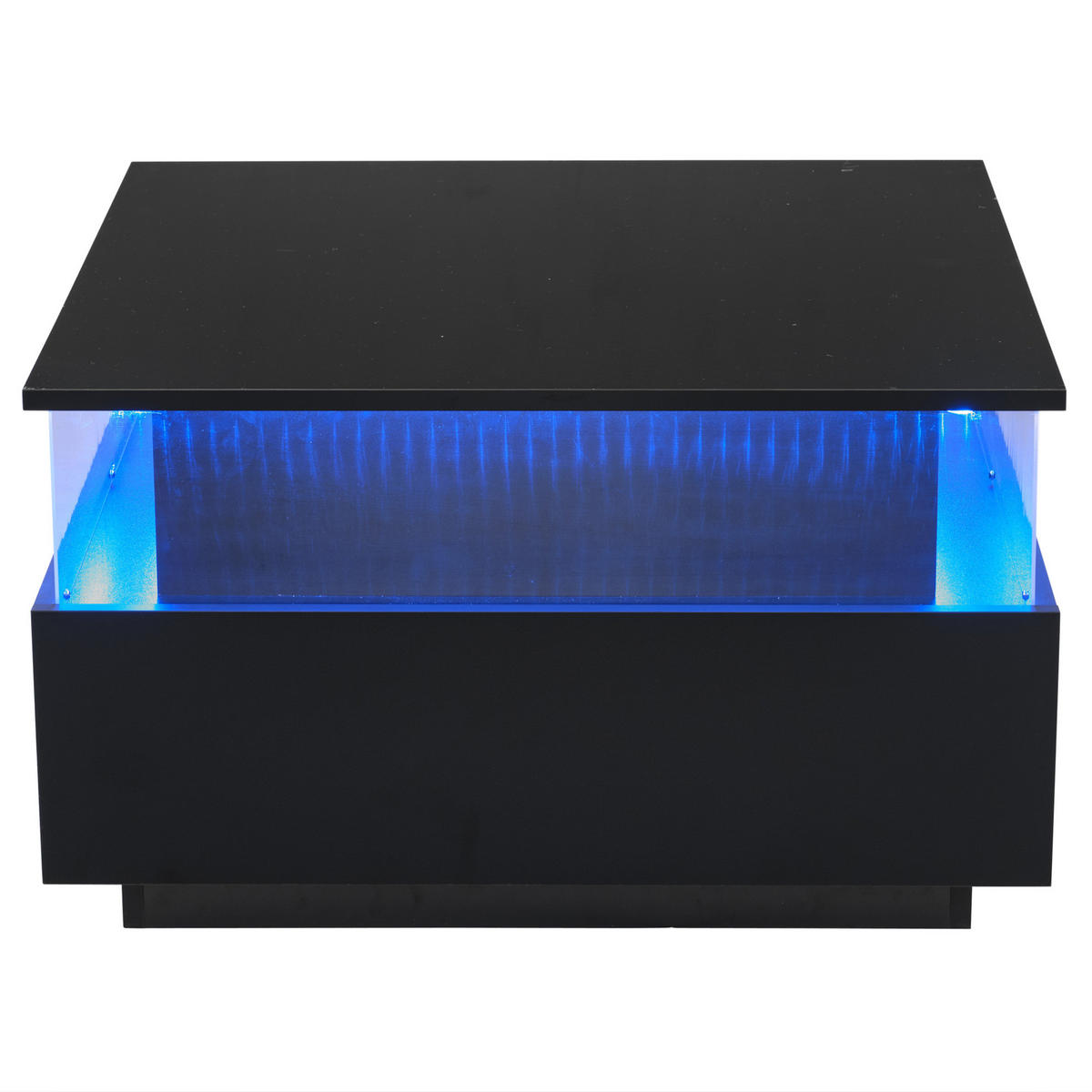 COUCHTISCH, Hochglanz Schwarz mit LED, 2 Schubladen und transparentem Präsentationsbereich, 70/70/41 cm,Schwarz - Schwarz, Holzwerkstoff (70/70/41cm) - Redom