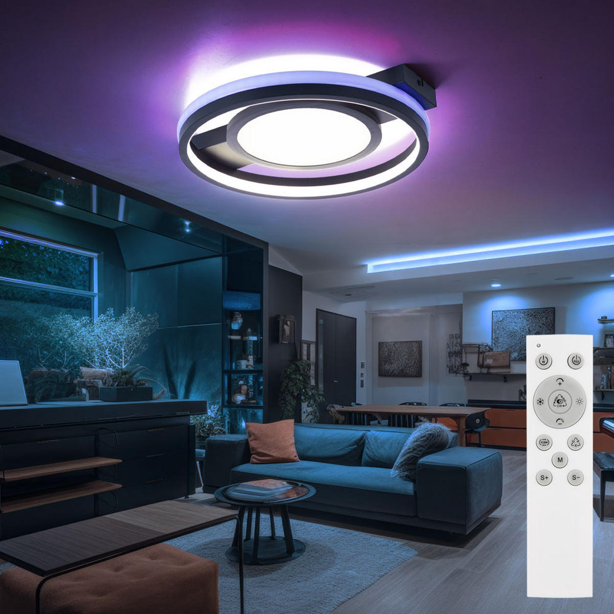 LED DECKENLEUCHTE Schwarz Metall - Schwarz, Metall (43/40/6.8cm) - Globo Lighting