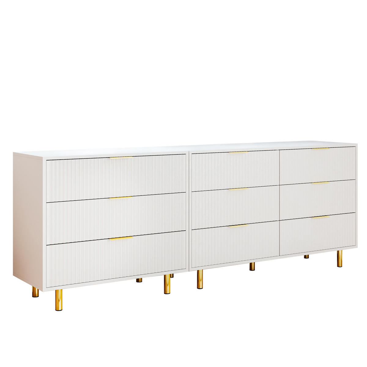 SIDEBOARD aus MDF 200x40x72 cm Weiß mit 9 Schubladen, modularer Aufstellung und goldfarbenen Metallbeinen - Weiß, Holzwerkstoff (200/72/40cm) - Modfu