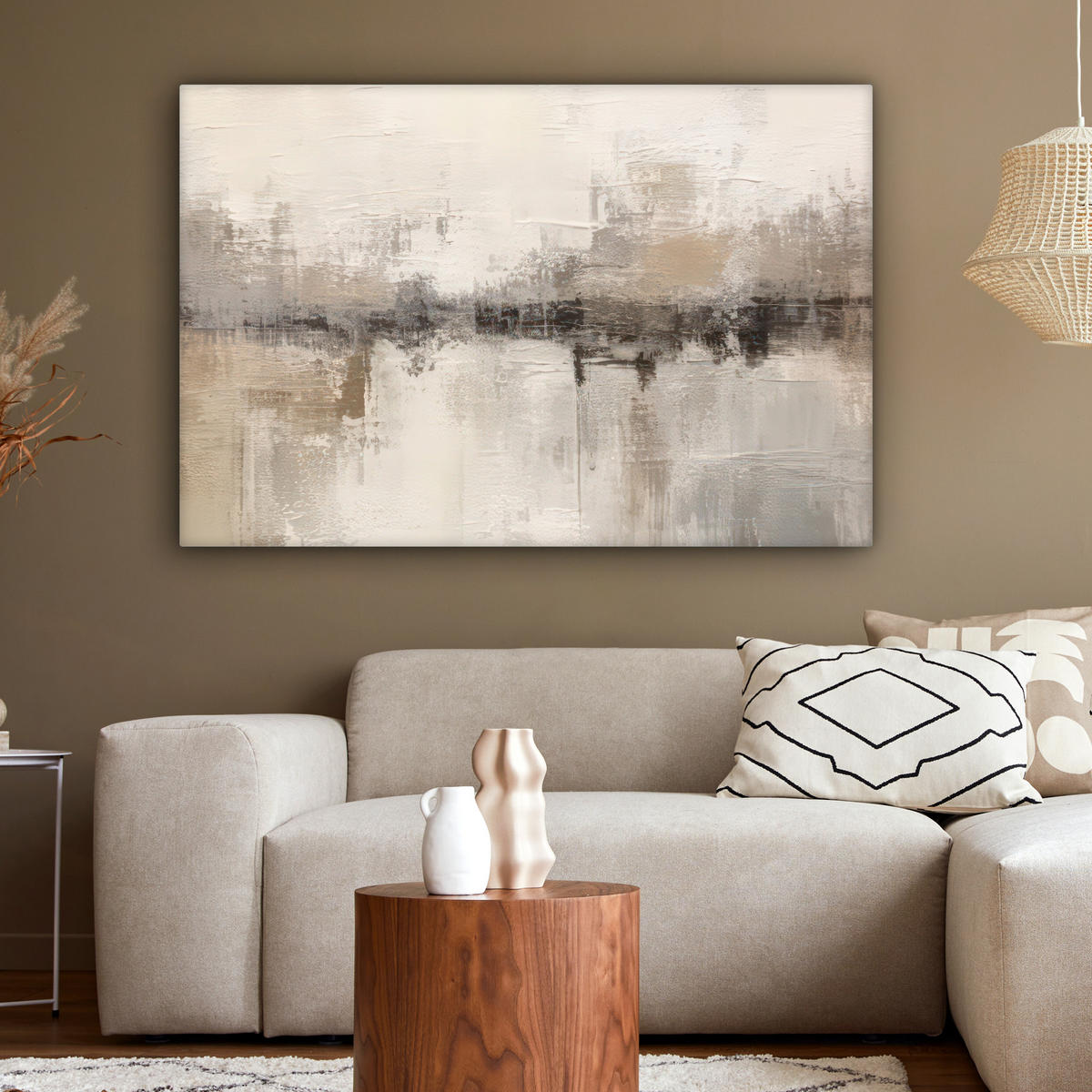 LEINWANDBILD Moderne Kunst - Abstrakt - Beige 150x100 cm - Beige, Textil (150/100cm) - MuchoWow