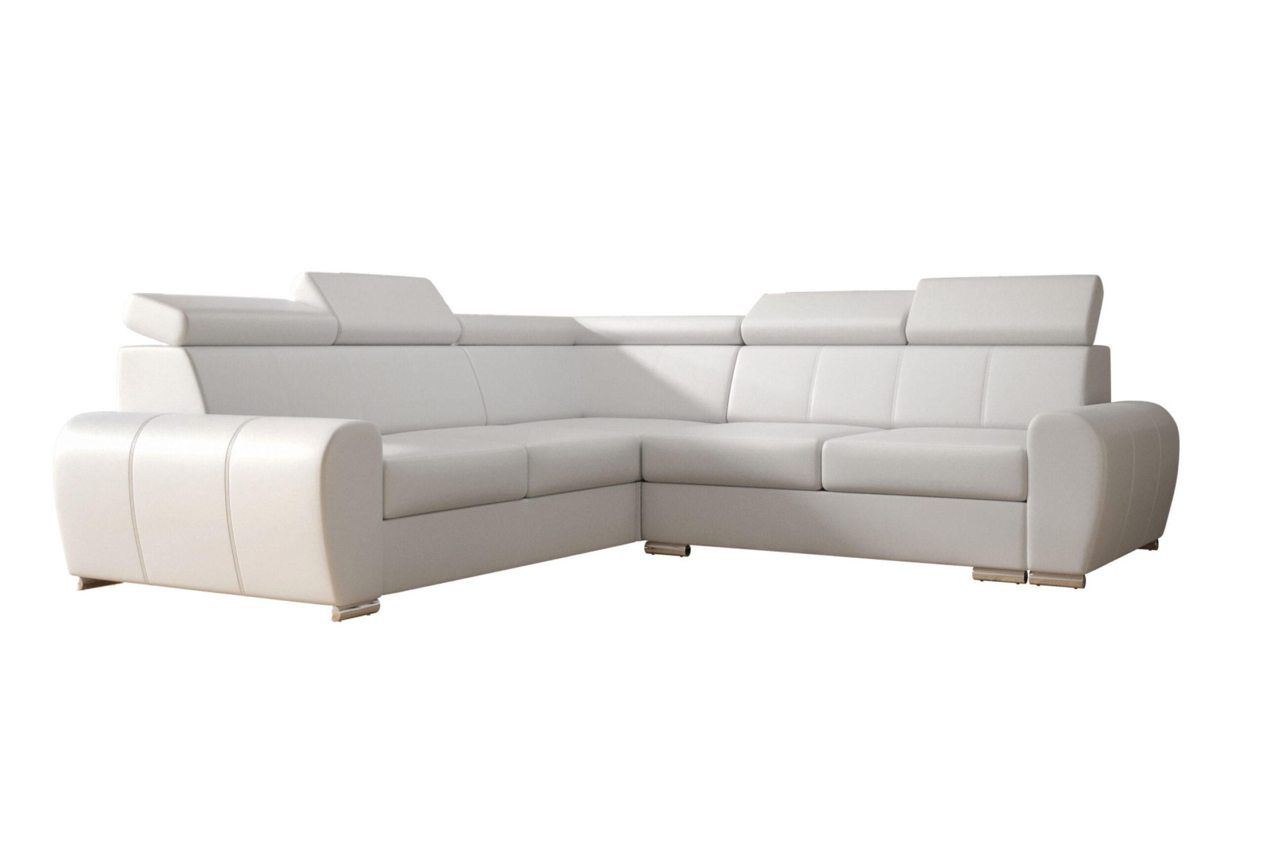 ECKSOFA APOLLO,mit Schlaffunktion und Bettkasten, Farbe: Weiß, Kunstleder, Ottomane Links - Weiß, Textil (255/255cm) - O-Sofa