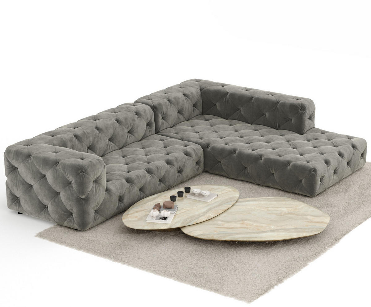 ECKSOFA Cosimo Grau Samtstoff - Schwarz/Grau, Holz/Holzwerkstoff (325/228cm) - Maison de Reve