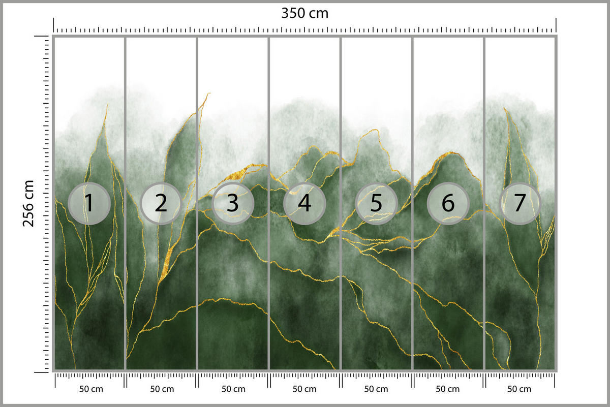 FOTOTAPETE für Schlafzimmer Abstrakte Grüne Aqwarell Blätter Glamour 350x256 - Gelb/Grau, Papier (350/256cm) - Muralo