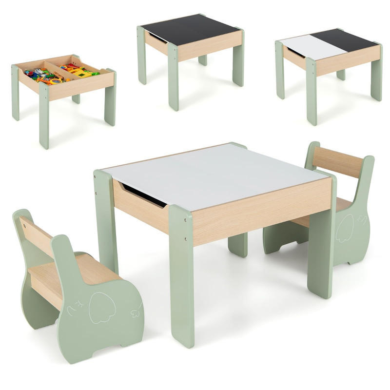 KINDERTISCH mit Stuhl grün(3-tlg) - Grün, Holzwerkstoff (63.5/48/61.5cm) - COSTWAY