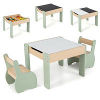 KINDERTISCH mit Stuhl grün(3-tlg) - Grün, Holzwerkstoff (63.5/48/61.5cm) - COSTWAY