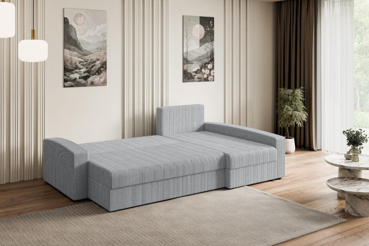 ECKSOFA mit Schlaffunktion und Bettkasten ALESIA-L 231x140x90 cm Grau Cord - Silberfarben/Grau, Holzwerkstoff/Kunststoff (231/140cm) - ALTDECOR