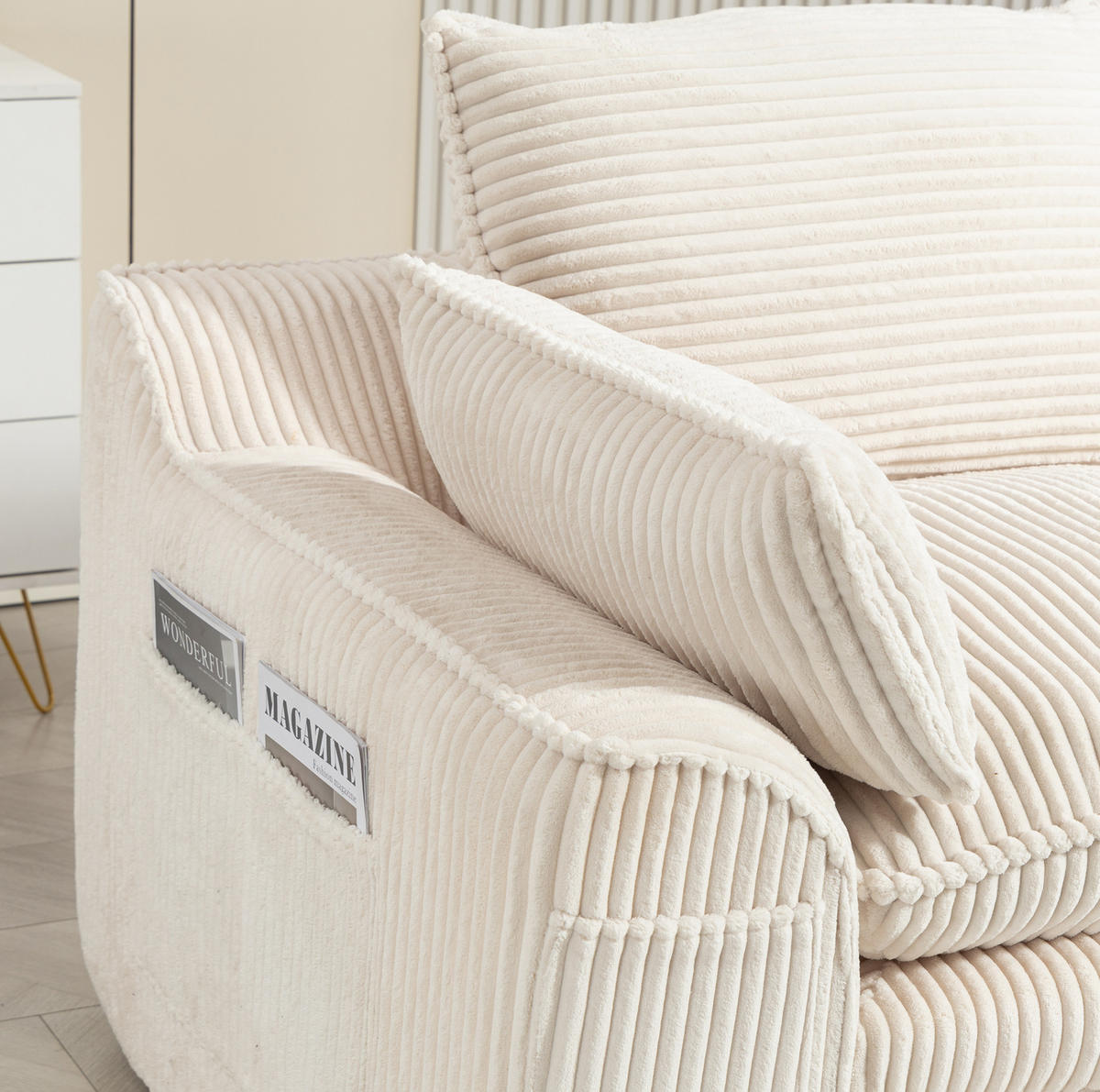 2-SITZER Sofa 191/94/85 cm mit Seitentaschen, Kissen und Federkern, Cordbezug, Beige - Beige, Textil (191/85/94cm) - Redom