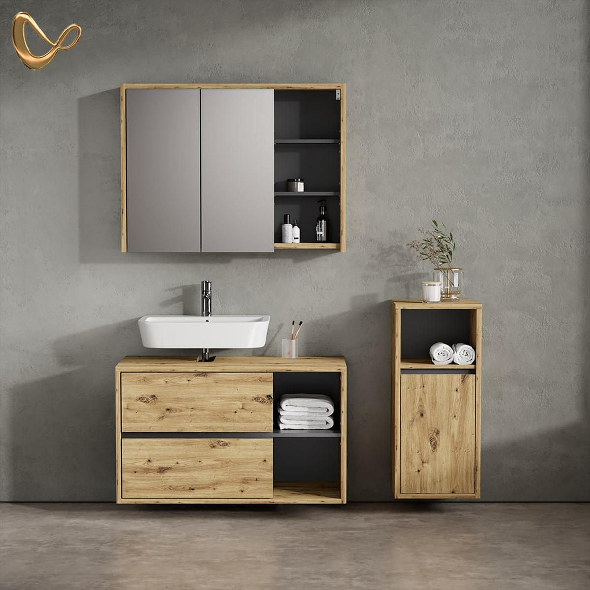 MIDISCHRANK Vomano Artisan-Eiche 38 x 80 cm - Eiche Artisan, Holzwerkstoff (38/80/33cm) - Livinity®