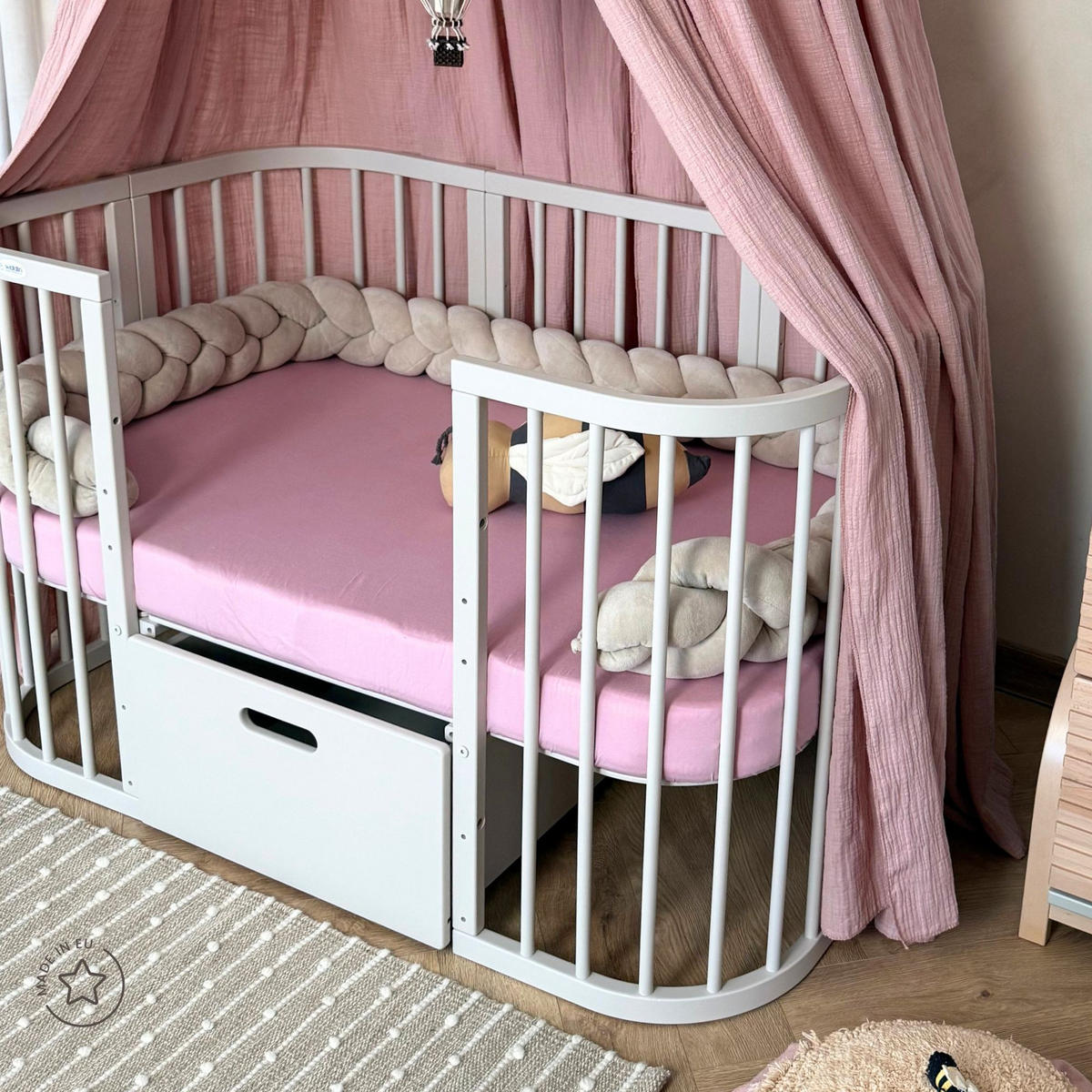 SALTEA din cocos pentru bebe 7in1 - alb, materiale naturale/material textil (73/123cm) - waldin