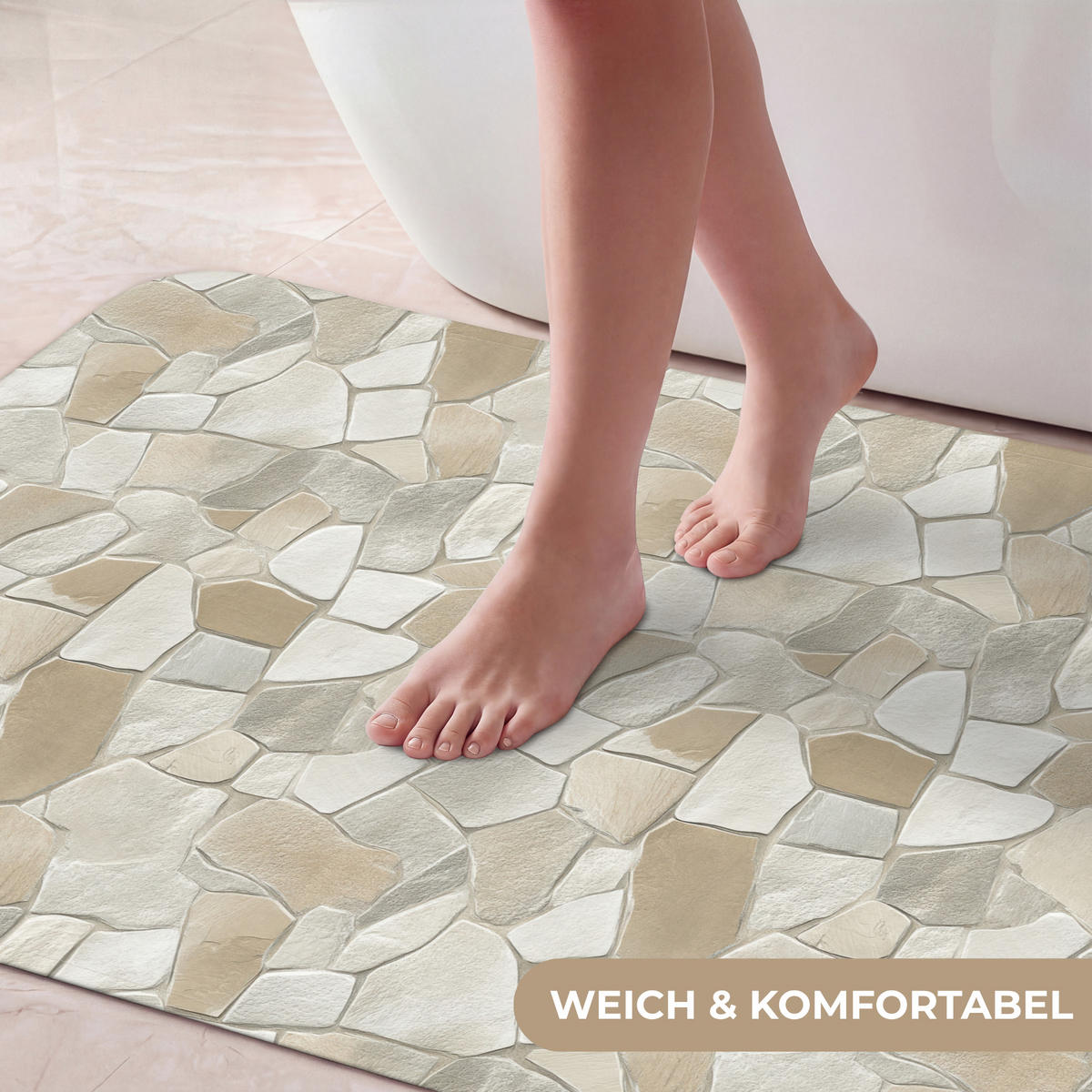 KÚPEĽŇOVÁ PREDLOŽKA Mozaika - Kamienky - béžová 60x120 cm - krémová/béžová, textil/plast (60/120cm) - OnlyWow