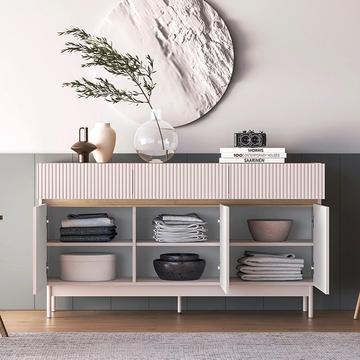 SIDEBOARD Connie Kaschmir und Holz - Beige, Holzwerkstoff (153.2/84.4/40cm) - Petits-meubles