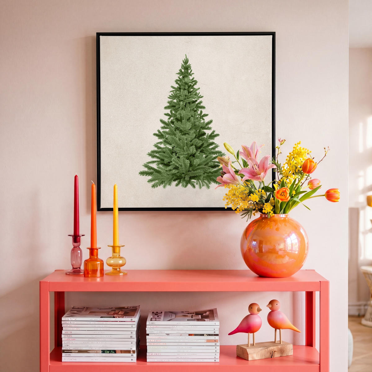LEINWAND Bilder mit Rahmen - Weihnachtsbaum - Grün - Weihnachten - Feiertage - 50x50 - Olivgrün, Textil (50/50cm) - MuchoWow