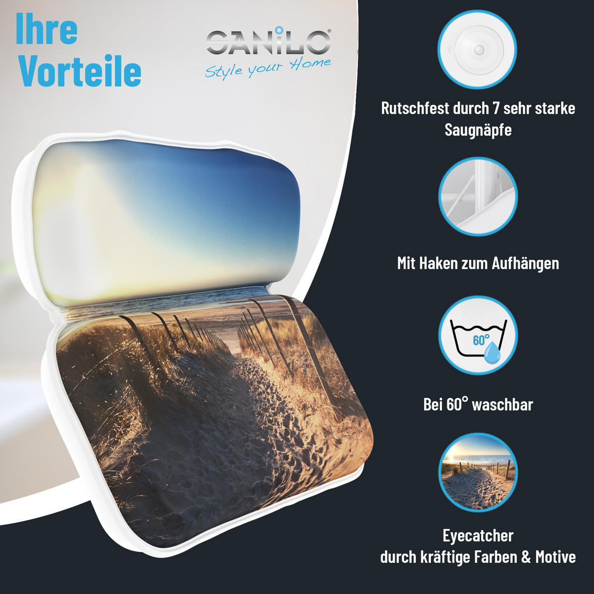 BADEWANNENKISSEN Düne - Beige, Kunststoff (39/5.5cm) - Sanilo