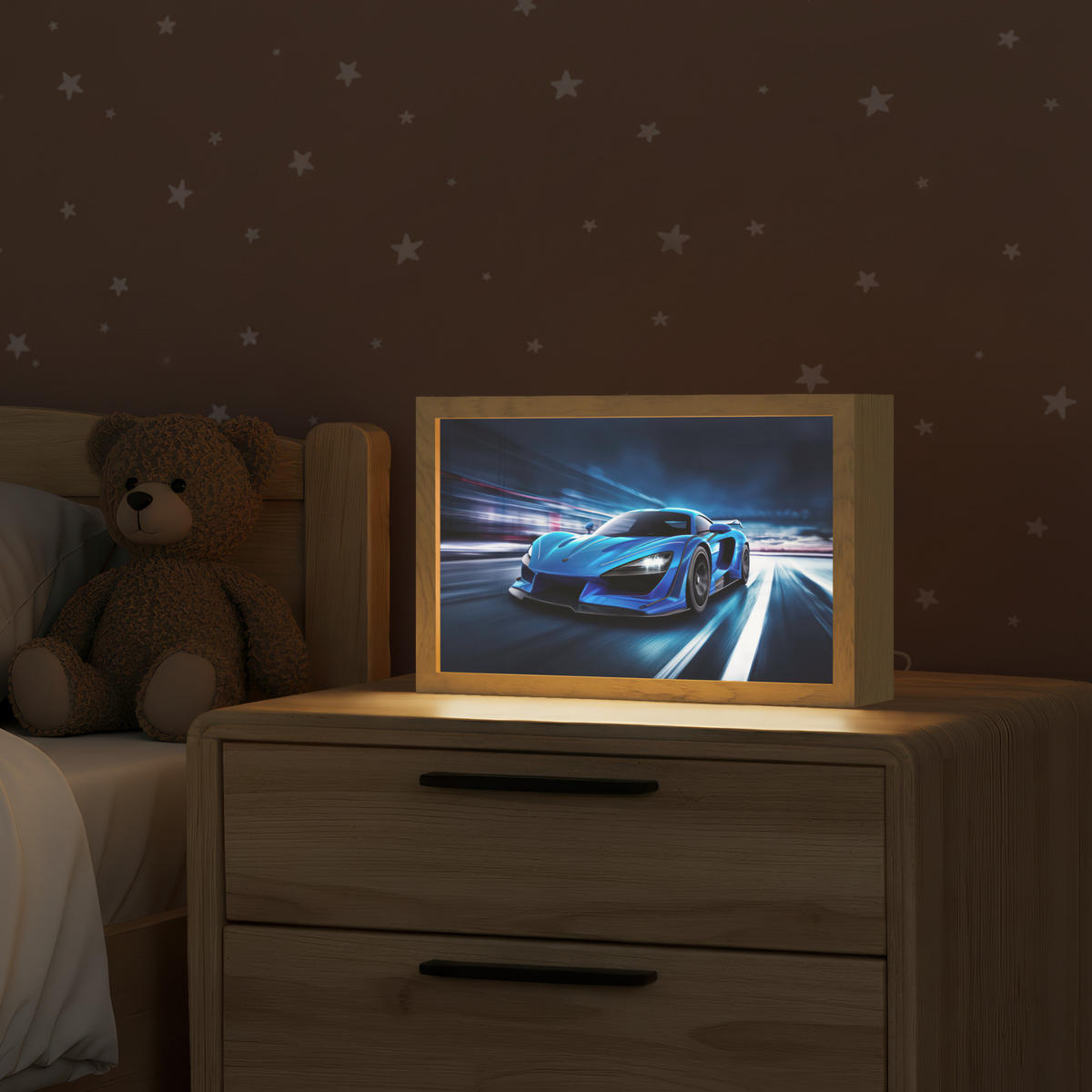 NACHTTISCHLAMPE Auto - Blau - Jungen - Kind 30x20 cm - Blau, Holzwerkstoff (8/30/20cm)