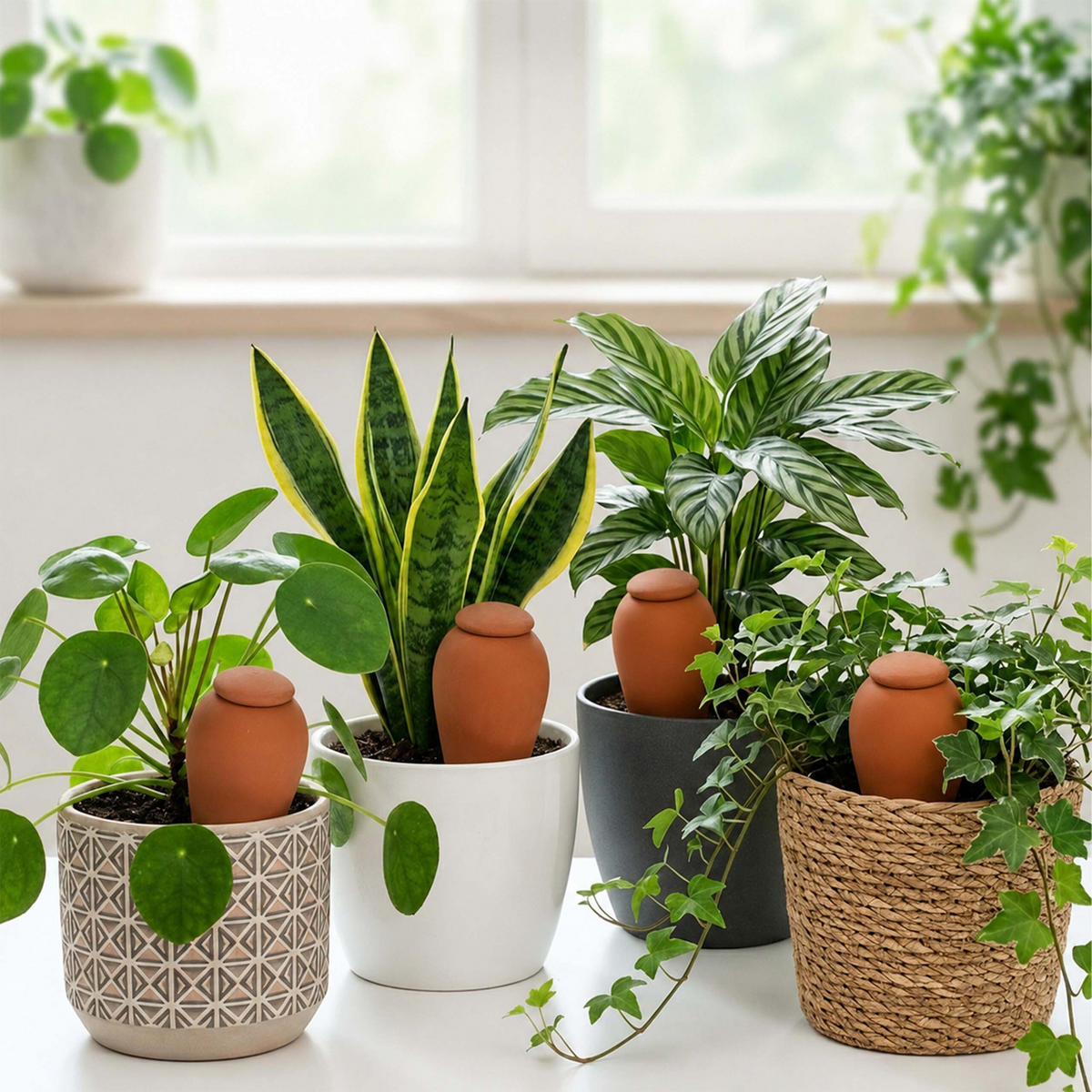 ZAVLAŽOVAČ Prírodný 4 ks-Set 350 ml - svetlohnedá, keramika (8/16/8cm) - Relaxdays