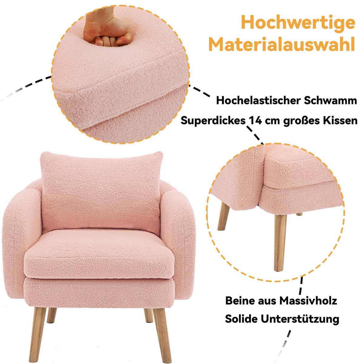 SESSEL 71/71/72 cm Pink aus Teddy mit Kissen - Rosa, Textil (72/71/71cm) - OKMYHOME
