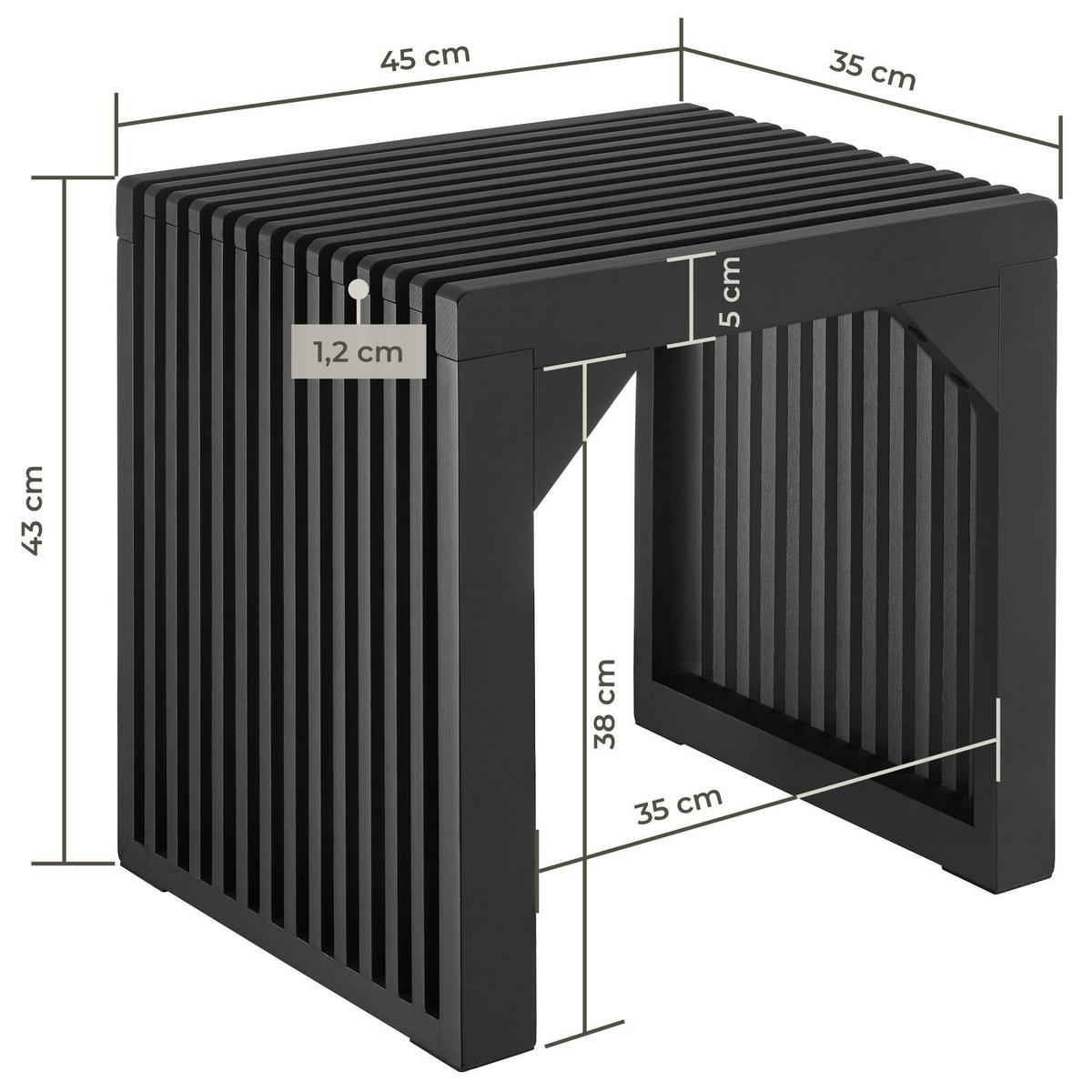 HOCKER Ribb, Belastbarkeit 350 kg, schwarz - Schwarz, Holz (45/43/35cm) - tectake