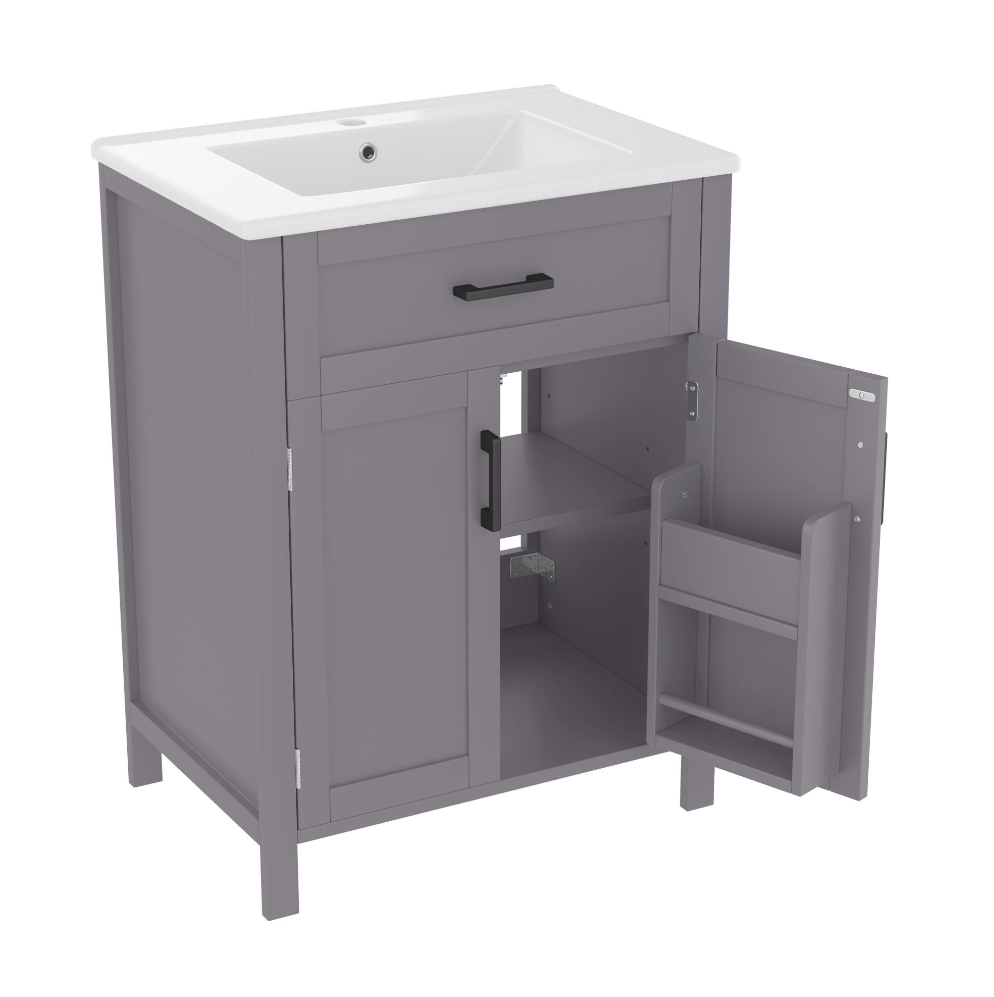 Modfu KOUPELNOVÁ skříňka s umyvadlem z MDF a keramiky 60x46x84,8 cm šedá s nastavitelnou policí a zásuvkou