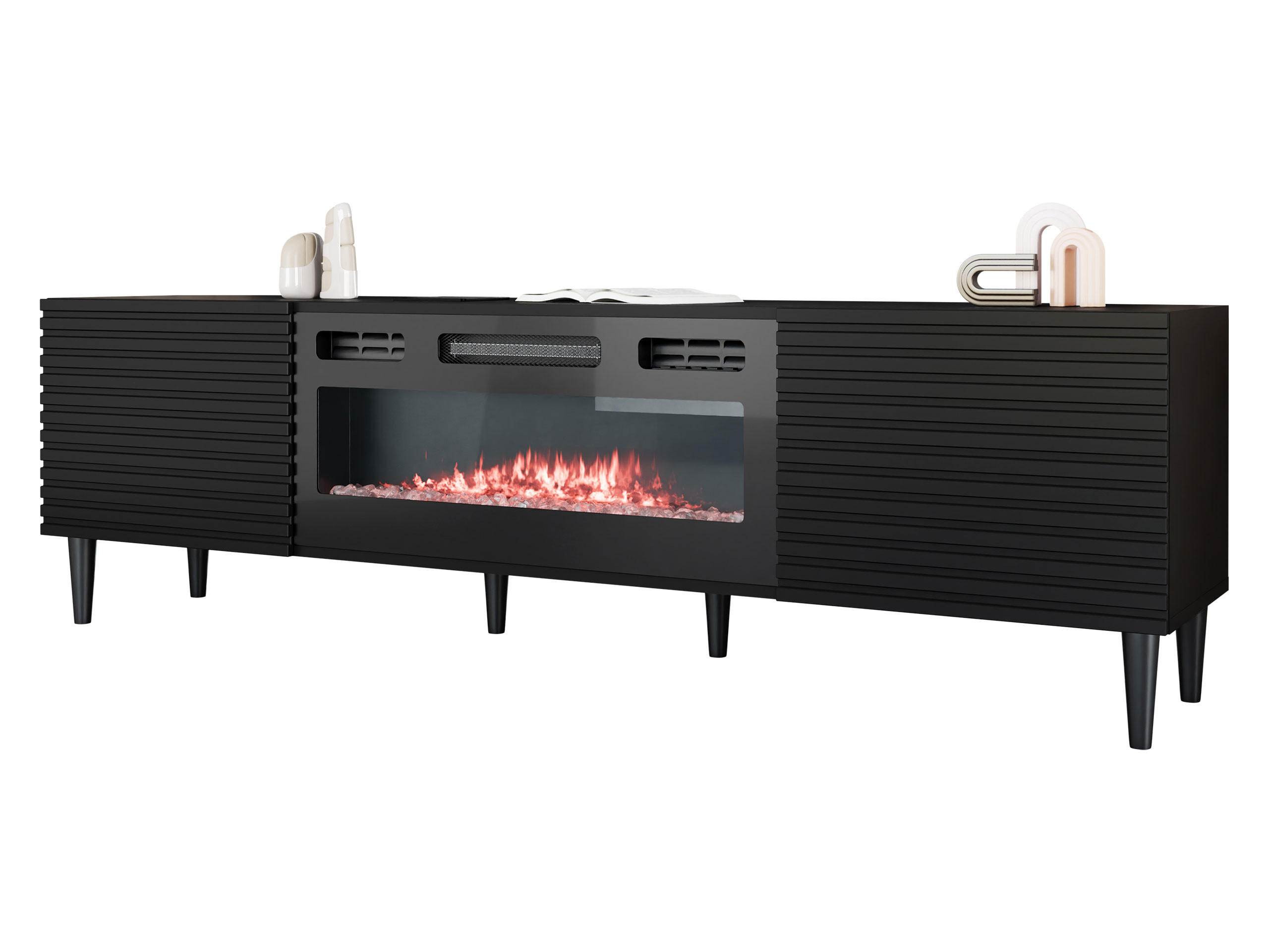 TV-ELEMENT Nakomo 2K EF mit Kamin - Schwarz, Holz/Holzwerkstoff (180/53/40cm) - MIRJAN24