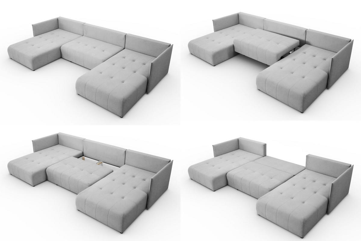 WOHNLANDSCHAFT Hanna in U-Form 348 x 188cm Schlaffunktion Bettkasten, 5 Sitzer, Schlafsofa, hellgrau - Hellgrau, Kunststoff (348/93/188cm) - Margaret Hadas24