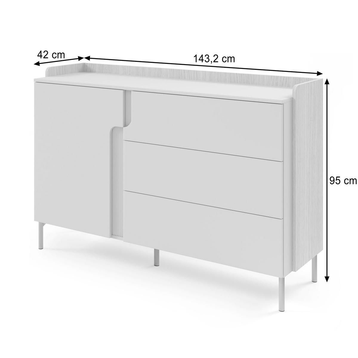 KOMMODE Positivo mit 1 Tür und 3 Schubladen, 140 cm, Mavelie-Eiche + Macadamia - Eichefarben, Holzwerkstoff (143/95/42cm) - Beautysofa