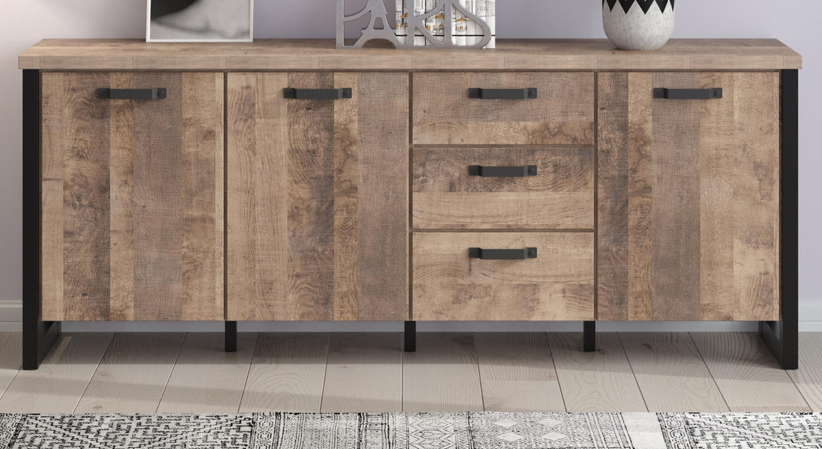 SIDEBOARD Eiche Tabak, schwarz 214 x 86 cm, Kommode mit viel Stauraum - Eichefarben/Schwarz, Holzwerkstoff/Kunststoff (214/86/45cm) - Top.Furn