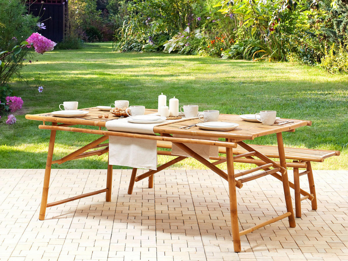 GARTENTISCH 180/90 cm Massivholz Heller Holzfarbton Tindari - Hellbraun, Holz (180/90/75cm) - Beliani