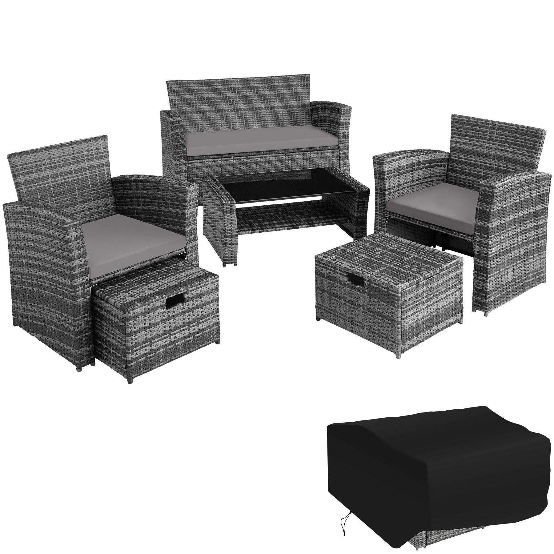 RATTAN SITZGRUPPE Modena,inklusive Staufach und Schutzhülle,grau - Grau, Kunststoff - tectake