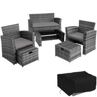 RATTAN SITZGRUPPE Modena,inklusive Staufach und Schutzhülle,grau - Grau, Kunststoff - tectake
