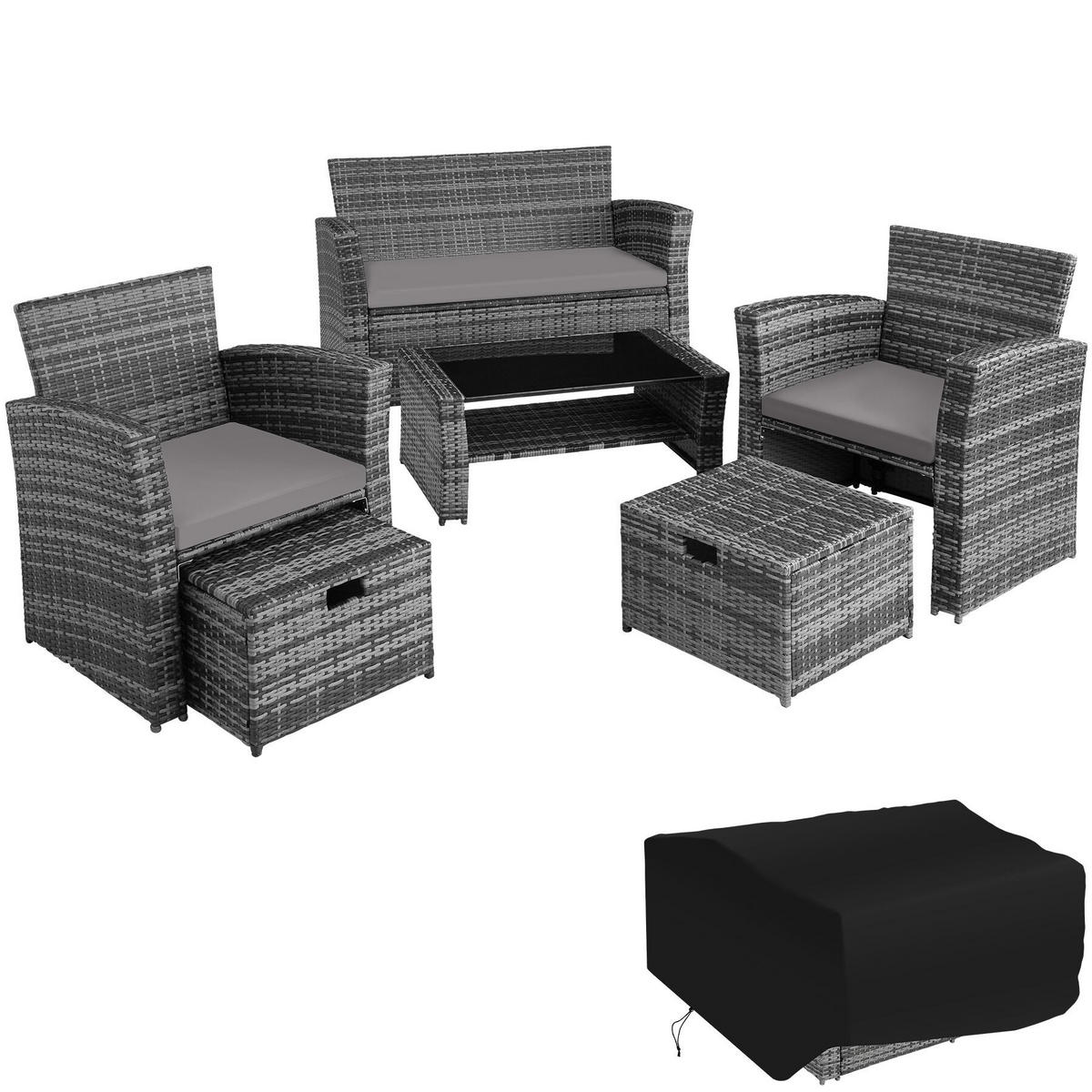 RATTAN SITZGRUPPE Modena,inklusive Staufach und Schutzhülle,grau - Grau, Kunststoff - tectake