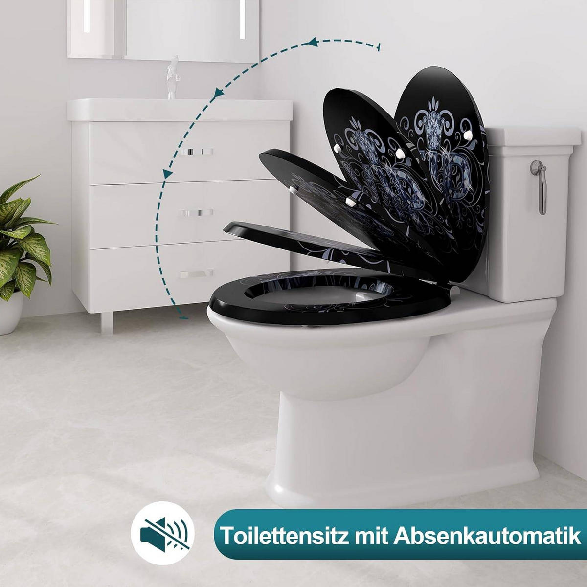 WC SITZ Toilettensitz mit Absenkautomatik, Antibakteriell - Schwarz, Holzwerkstoff/Metall (37/2.51/43cm) - Woltu